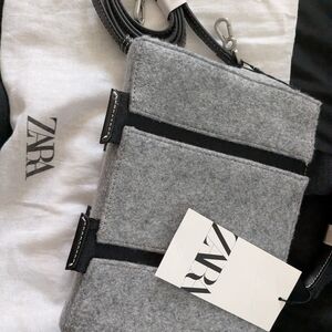 Zara Gray Felt Crossbody with Black Trim and Strap